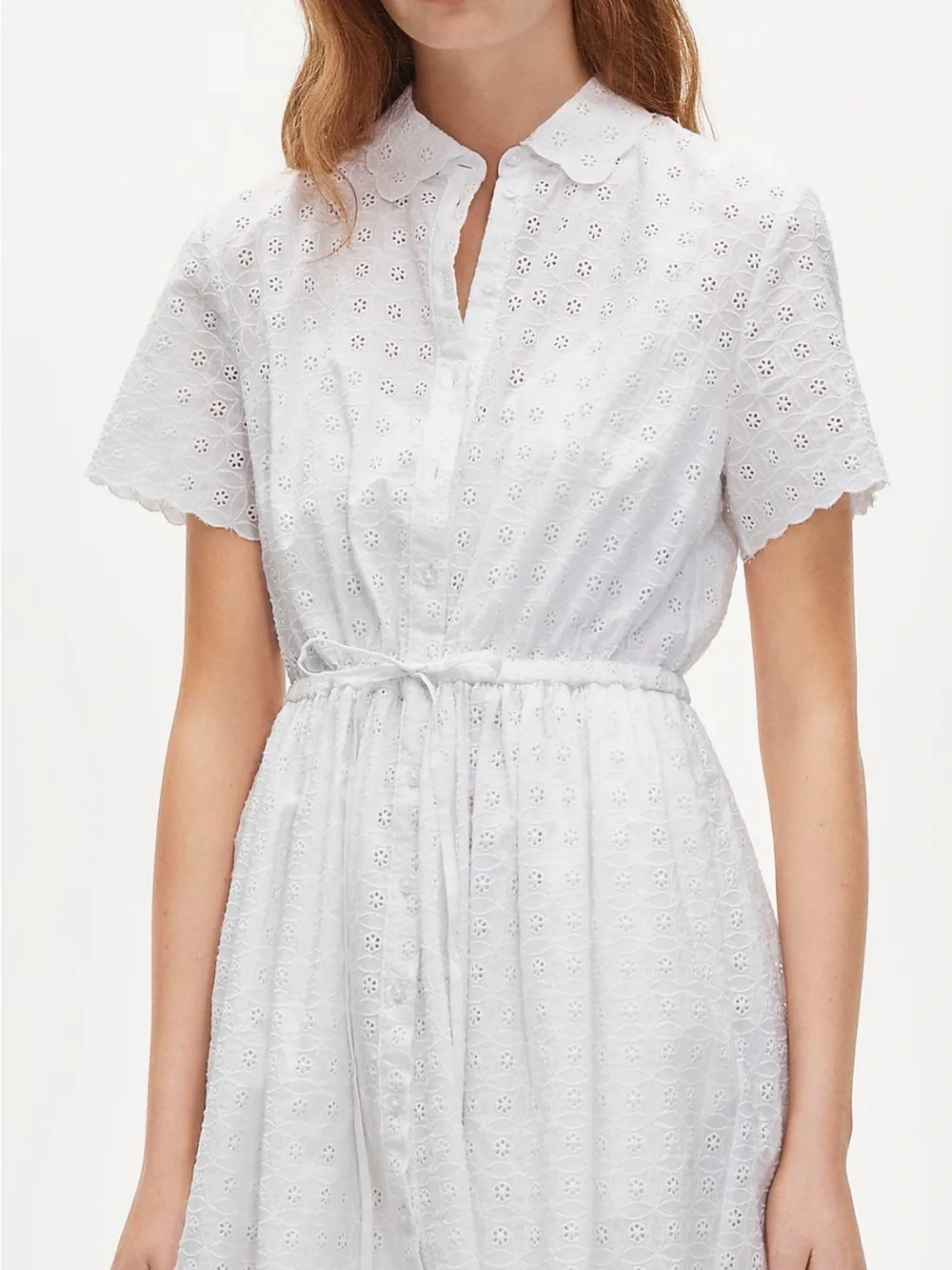 J. Crew White Eyelet Tie-Waist Short Sleeve Dress